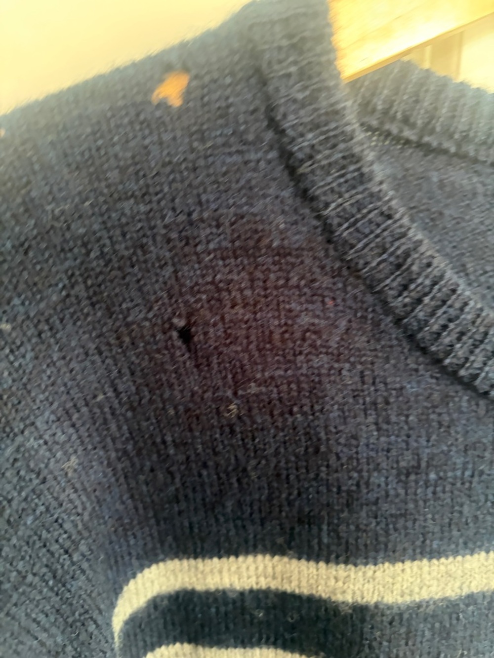 J. Crew womens Navy and White Striped merino wool Button-Shoulder Sweater. - Picture 7 of 13